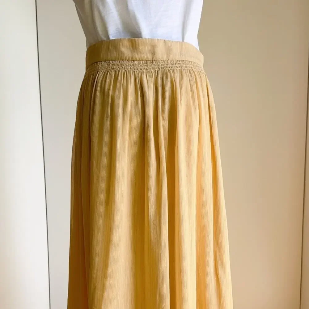 Ann Taylor Womens Midi Skirt Flowy Etheral Champaign Gold Size 2  Wedding Guest